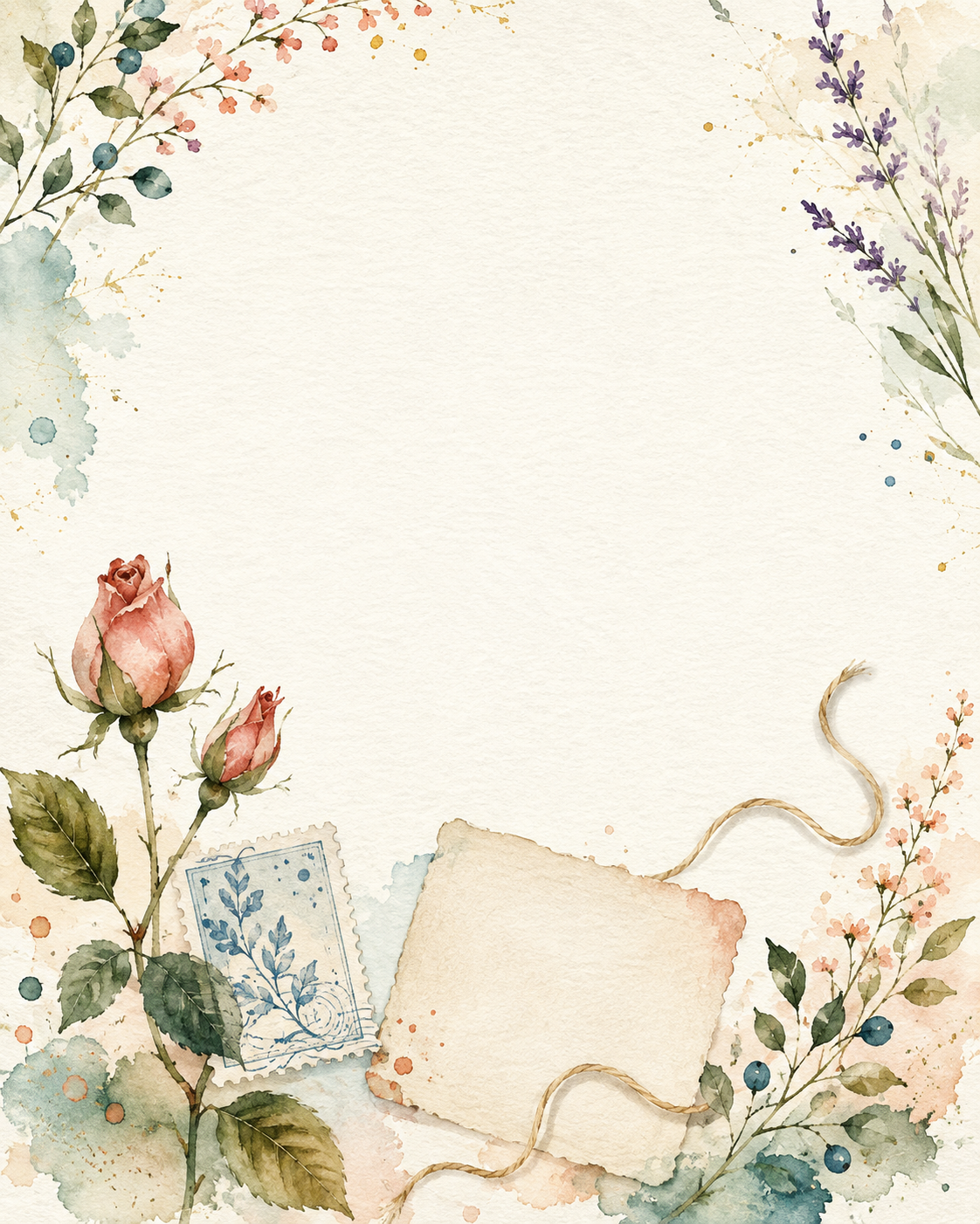 Botanical journaling pocket with roses, leaves and vintage paper details